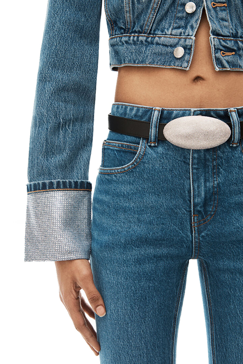 Denim Shrunken Trucker Jacket Crystal Cuff