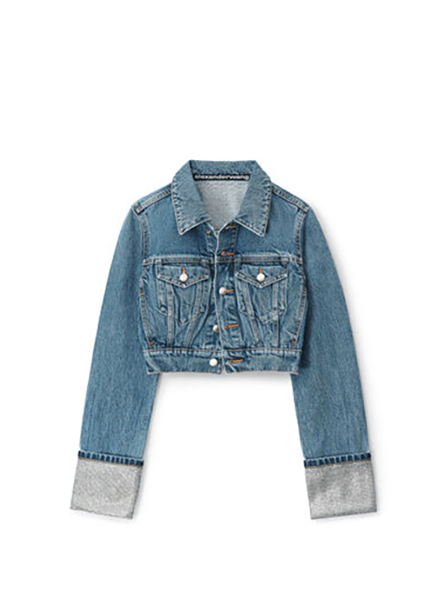 Denim Shrunken Trucker Jacket Crystal Cuff