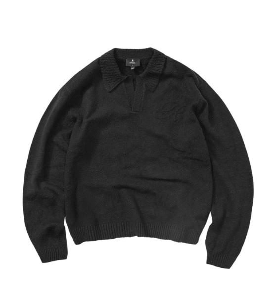 Jet Black R Logo Knitted Polo