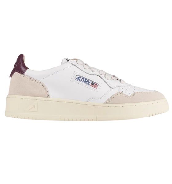 White/Burgundy Medalist Low Wom Leather/Suede
