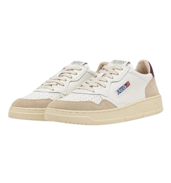 White/Burgundy Medalist Low Wom Leather/Suede