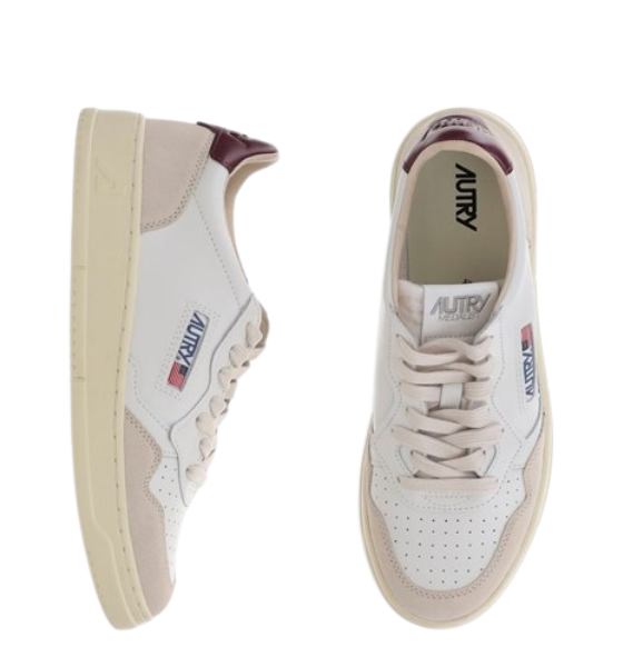White/Burgundy Medalist Low Wom Leather/Suede