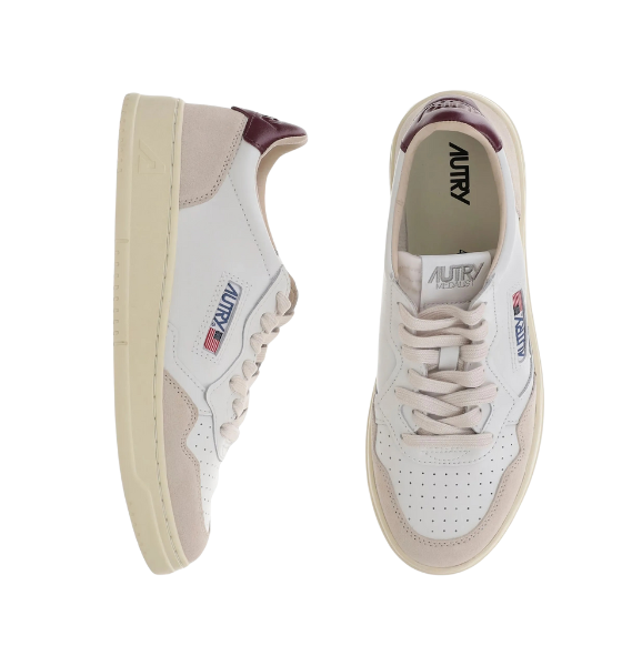 White/Burgundy Medalist Low Man Leather/Suede