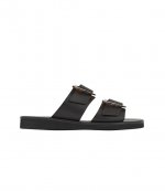 ANCIENT GREEK SANDALS BLACK FLAT LEATHER SANDALS