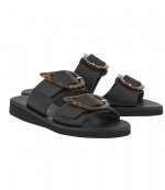 ANCIENT GREEK SANDALS BLACK FLAT LEATHER SANDALS