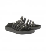 ANCIENR GREEK SANDALS BLACK LEATHER SANDALS WITH GOLD STUDS