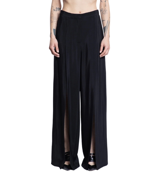 Black Wide-leg Open Slit Buckled Trousers
