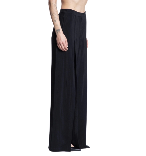 Black Wide-leg Open Slit Buckled Trousers