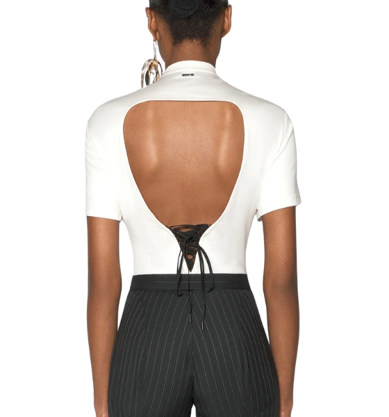 White Corset Open Back Jersey Bodysuit
