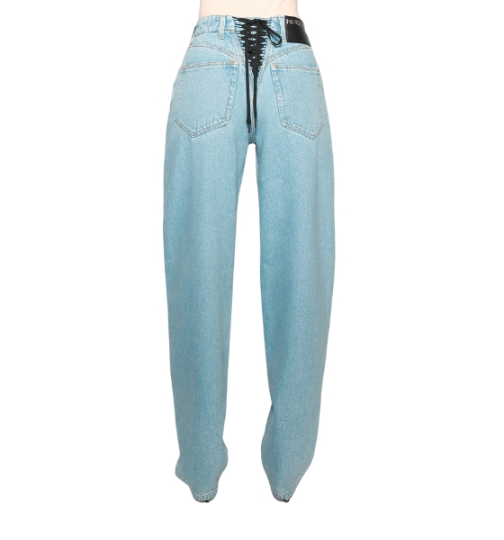 Blue Laced-up Wide Leg Jeans