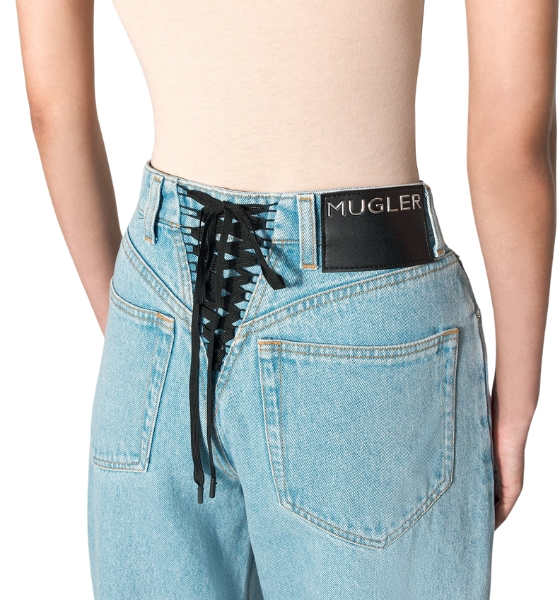Blue Laced-up Wide Leg Jeans