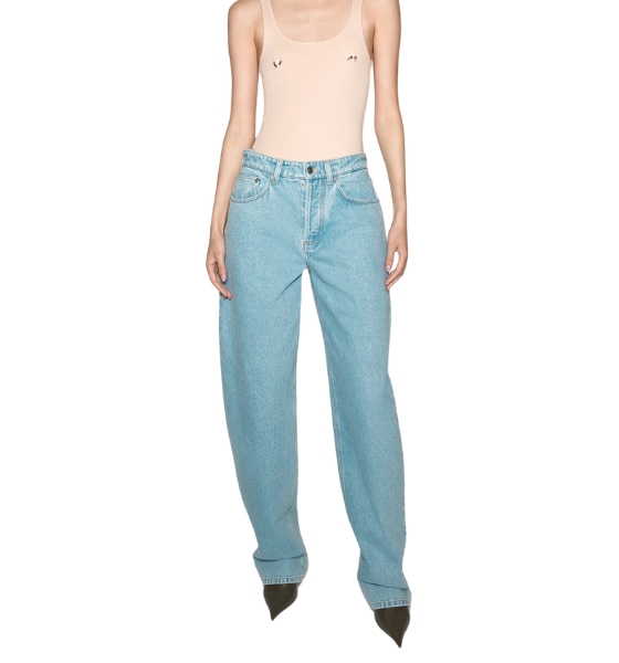 Blue Laced-up Wide Leg Jeans
