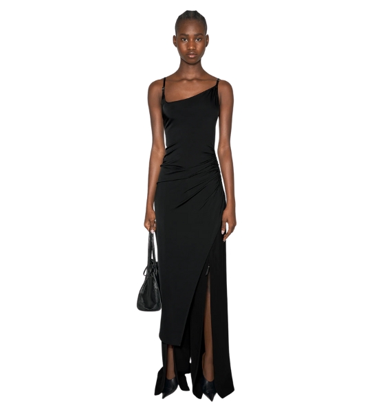 Black Asymetrical Buckled Strap Dress