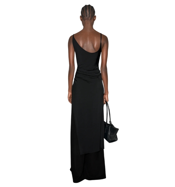 Black Asymetrical Buckled Strap Dress