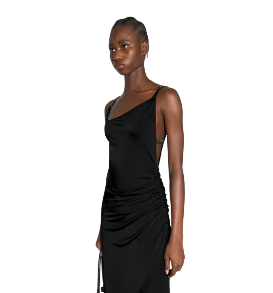 Black Asymetrical Buckled Strap Dress