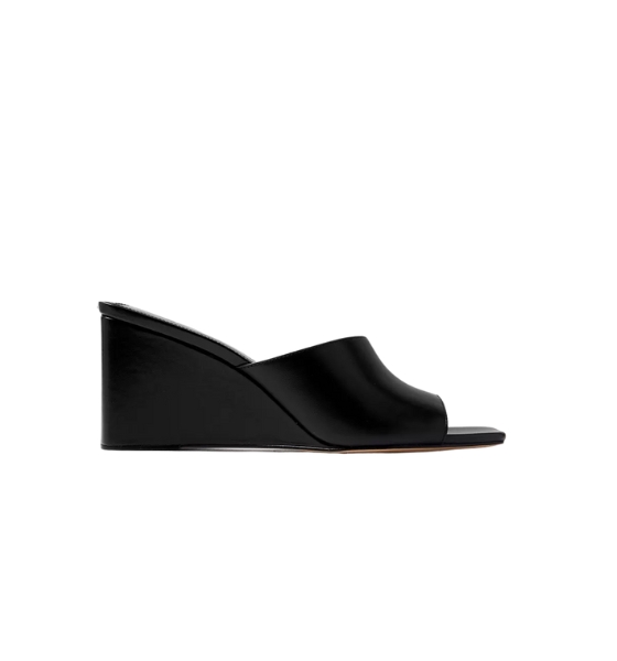 Merriam Black Leather Wedge