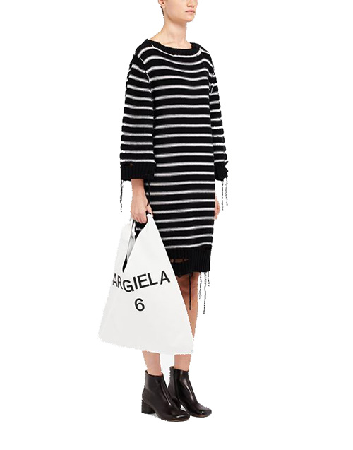 Black Logo Printed White Japanese Bag