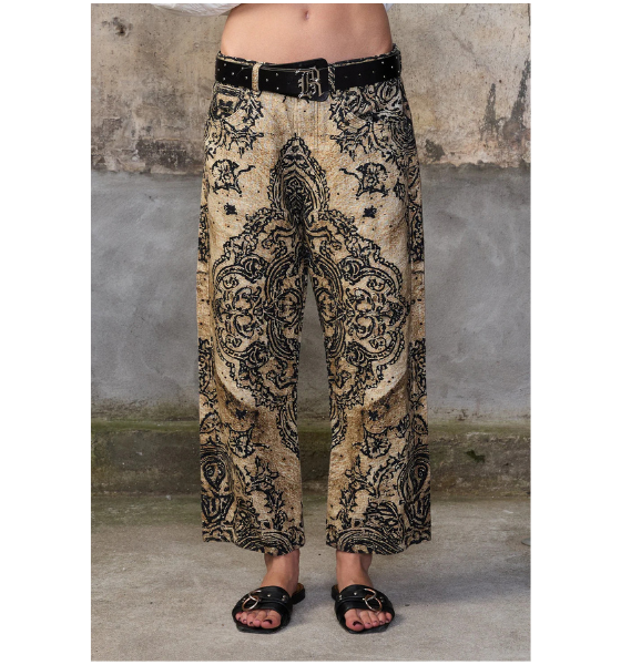 Khaki Bandana Linen X-Boyfriend 5-Pocket Pants