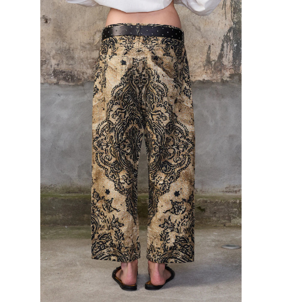 Khaki Bandana Linen X-Boyfriend 5-Pocket Pants