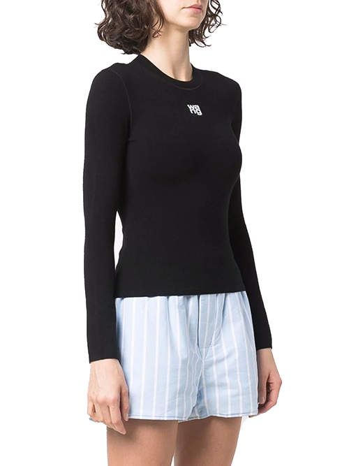Long Sleeve Crewneck With Logo Patch Top