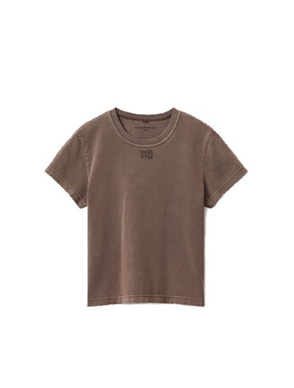 Essential Puff Logo And Bound Neck Jersey Shrunk Washed Cola T-Shirt