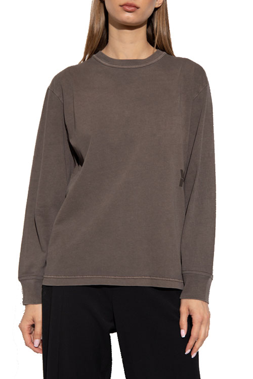 Essential Puff Logo And Bound Neck In Cotton Jersey Washed Cola T-Shirt