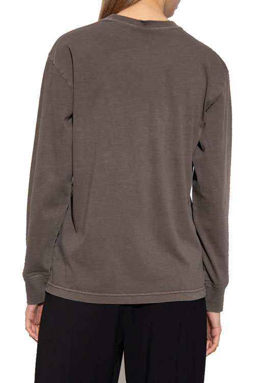 Essential Puff Logo And Bound Neck In Cotton Jersey Washed Cola T-Shirt