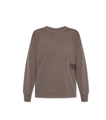 Essential Puff Logo And Bound Neck In Cotton Jersey Washed Cola T-Shirt