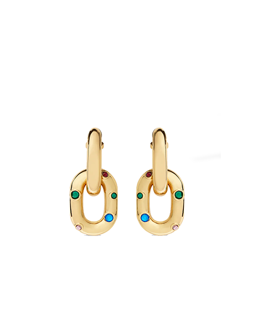 XL Gold Multicolor Link Hoop Double Earrings