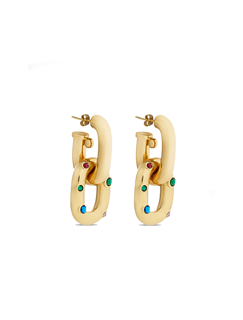 XL Gold Multicolor Link Hoop Double Earrings