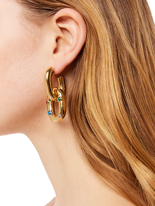 XL Gold Multicolor Link Hoop Double Earrings