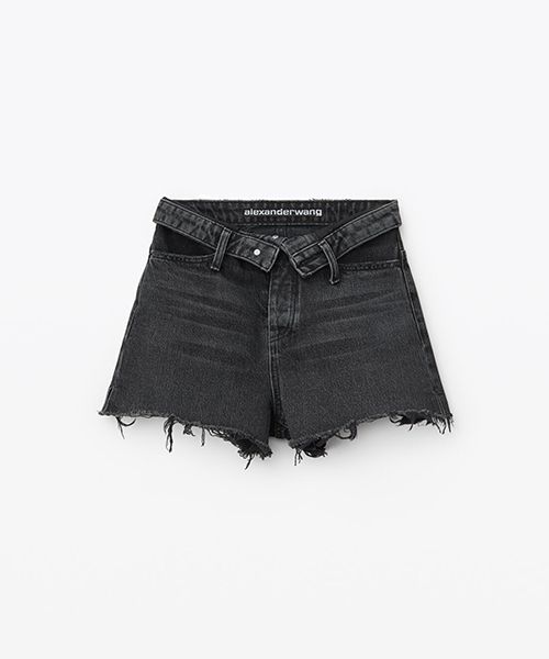 Grey Aged Denim Shorts