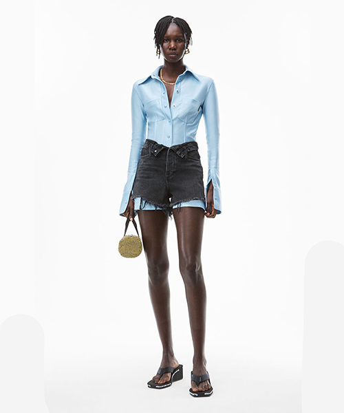 Grey Aged Denim Shorts