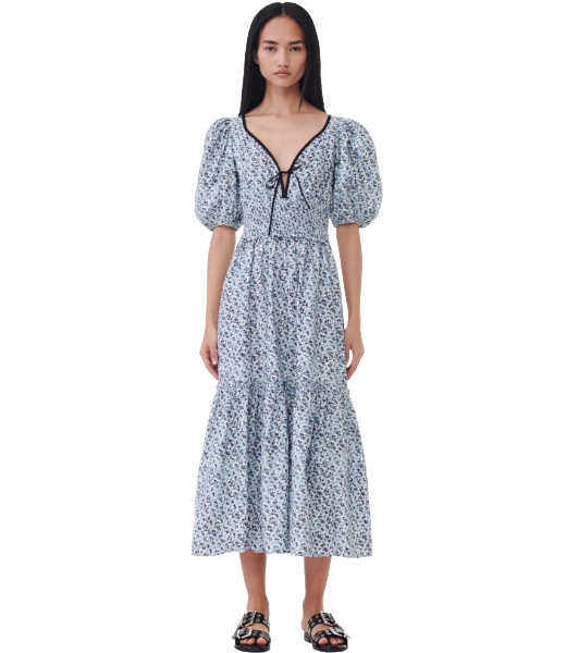 Printed Cotton Long Smock Dress