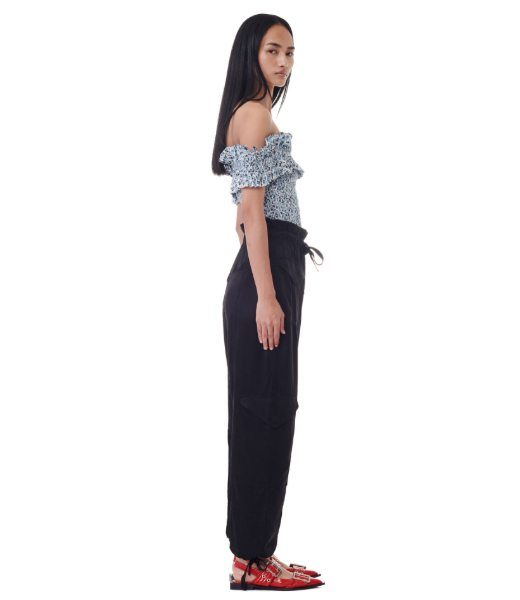 Washed Satin Black Pocket Pants