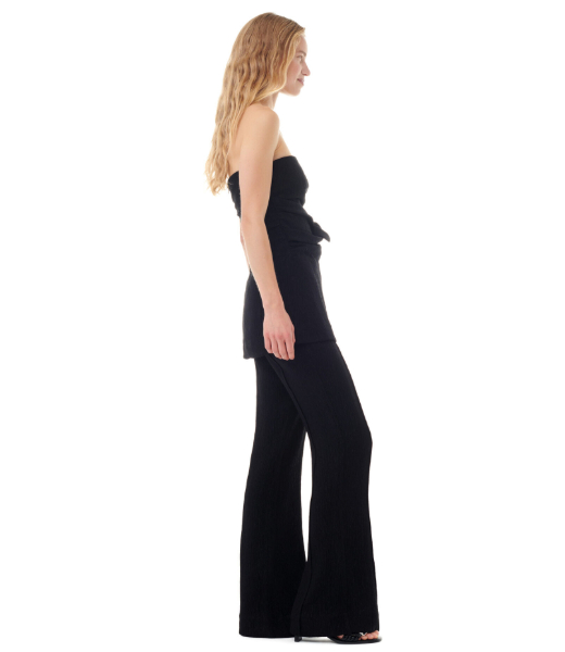 Viscose Stretch Crepe Flared Black Pants