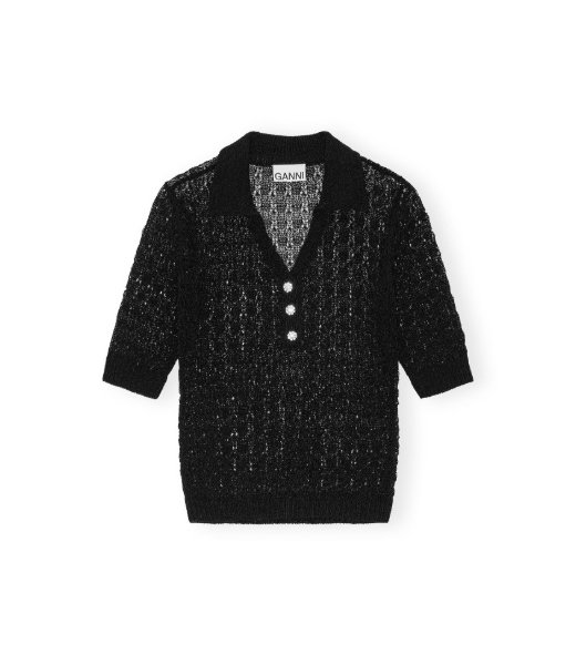 Black Pointelle Knit Short Sleeve