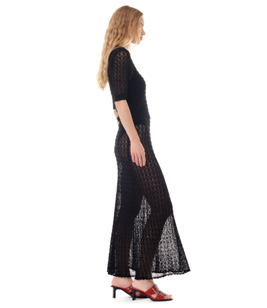 Black Pointelle Knit Short Sleeve