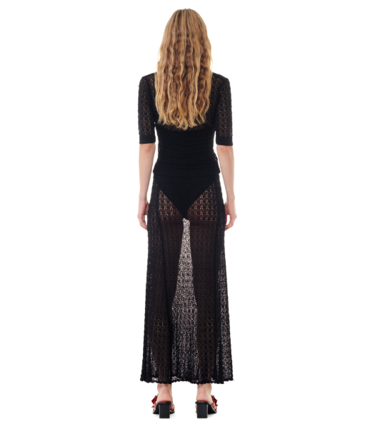 Black Pointelle Knit Short Sleeve