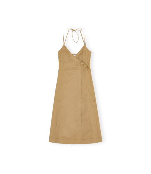 Herrigbone Canvas Strap Beige Maxi Dress