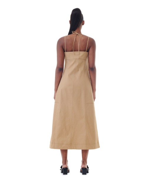 Herrigbone Canvas Strap Beige Maxi Dress