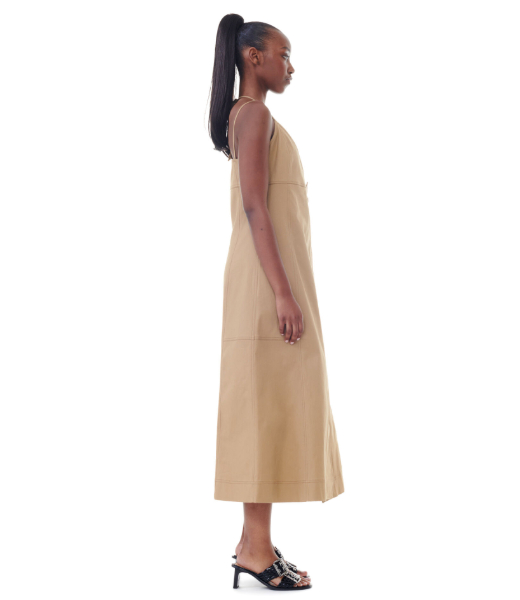 Herrigbone Canvas Strap Beige Maxi Dress