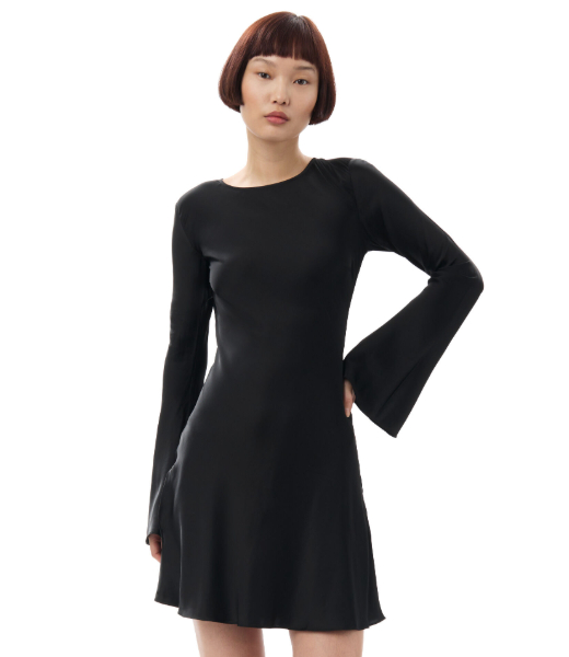 Solid Satin Mini Black Dress
