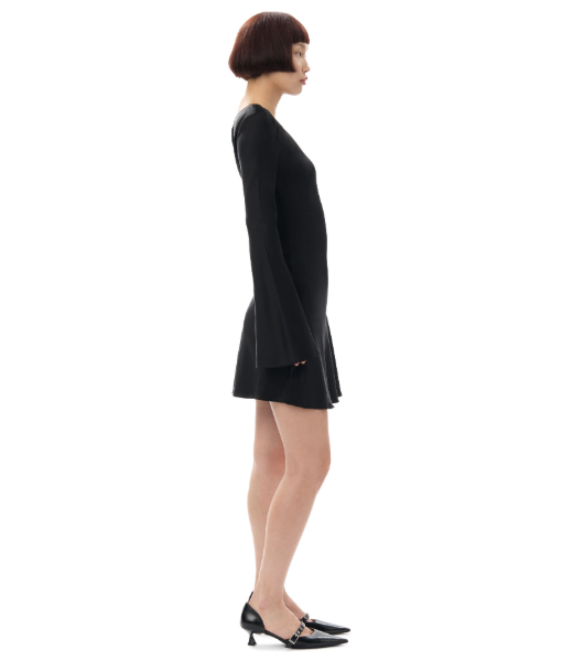 Solid Satin Mini Black Dress
