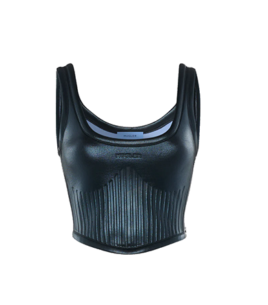Shiny Embossed Jersey Black Cropped Top