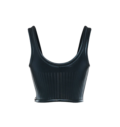 Shiny Embossed Jersey Black Cropped Top