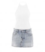 ALEXANDER WANG HYBRID HALTER DRESS - WHITE RIB W LIGHT INDIGO BLE