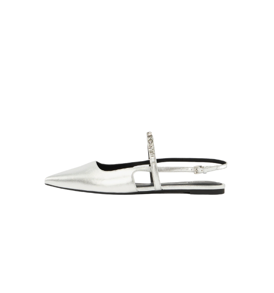 Silver Metallic Leather Dina Flex Sling Flat