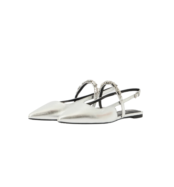 Silver Metallic Leather Dina Flex Sling Flat