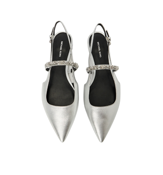 Silver Metallic Leather Dina Flex Sling Flat